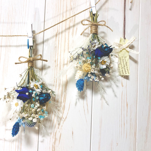 ドライフラワースワッグ＊ガーランド＊＊爽やかブルーmini bouquet