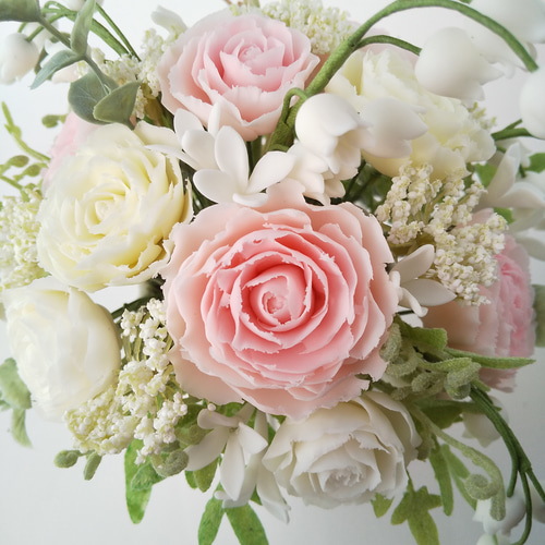 粘土の花 すずらんとバラのナチュラルフラワーアレンジメント 樹脂粘土