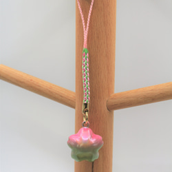 【New】シャララーン水琴鈴ストラップ　グラデーション桜　ピンクグリーン 2枚目の画像