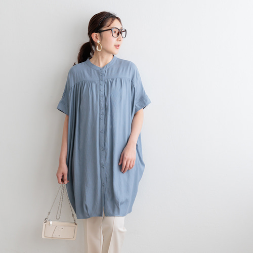 全3色】多釦 同色釦 コクーンチュニック 半袖 ブラウス 23064