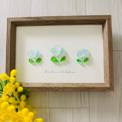 シーグラス アートパネル 海の宝石 インテリア雑貨 北欧 ガラスのお花