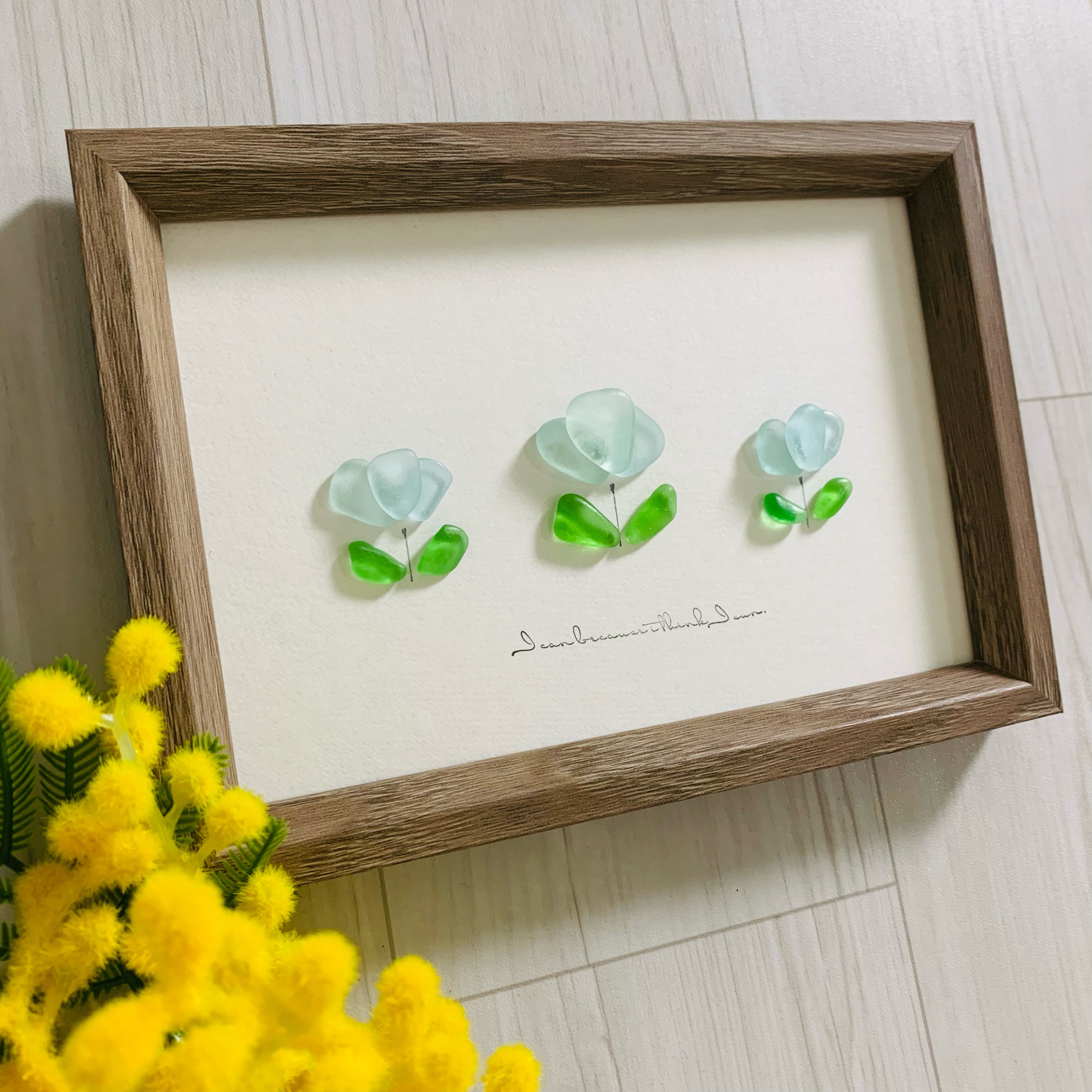 シーグラス アートパネル 海の宝石 インテリア雑貨 北欧  ガラスのお花 フラワー 観葉植物 贈り物 誕生日プレゼント