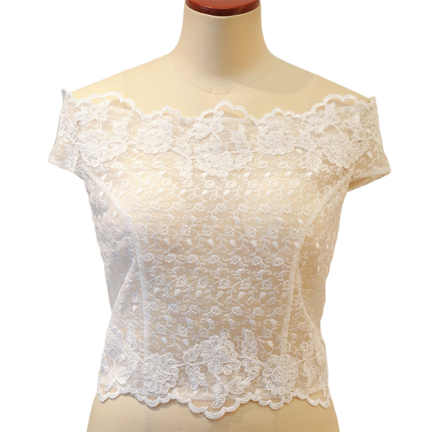 レースボレロ オフショルダー 日本製 オフホワイトカラー ★サイズLL  披露宴・二次会・パーティーに【J72】