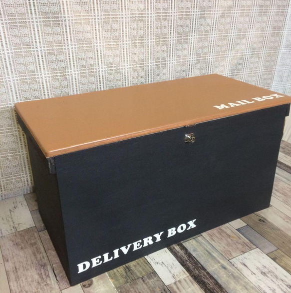【受注生産 E07】大型宅配ボックス　不在受取　りんご箱リメイク 受注生産 E07】木製宅配BOX 大型宅配ボックス りんご箱リメイクの通販