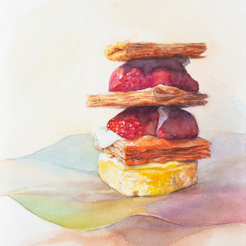 ケーキ 水彩画 手描き 手描き水彩画ケーキのバースデーカードのイラスト素材