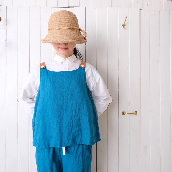 two tone rough linen tops   water blue 第1張的照片