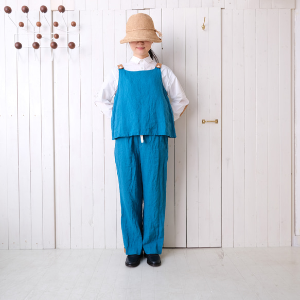 two tone rough linen tops   water blue 第3張的照片