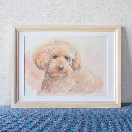 いぬとしあわせのあおいとり　手描きイラスト　原画　クレヨン画 原画 鳥 青色 幻想的 絵画 アート 和風 手描きイラスト