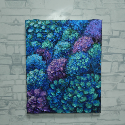 油絵 原画【群青のトパーズ】あじさい 紫陽花 絵画 インテリア 額なし