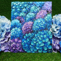 油絵 絵画【青い紫陽花】 1枚目の画像