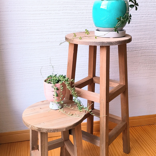 ハンドメイド スツール 高さ41cm 丸椅子 茶 花台 観葉植物 多肉 ハンドメイド スツール 高さ41cm 丸椅子 茶 花台 観葉植物 多肉
