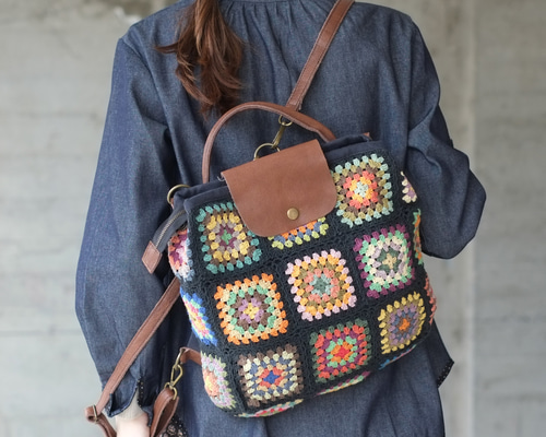 ブラックWデニム♡ハートフラワー刺繍の3wayバッグ♡リュック♡ストーン付き ブラックWデニム♡ハートフラワー刺繍の3wayバッグ♡リュック