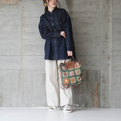 可手提可挎！ 3向花朵鉤針背包 (23s-09) 綠色 第5張的照片