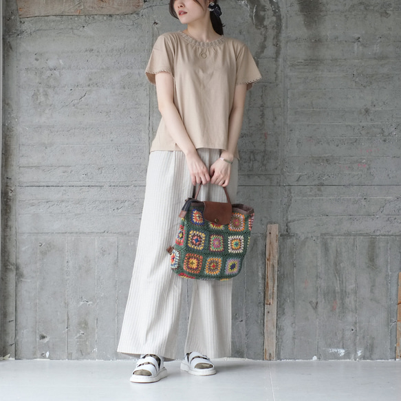 可手提可挎！ 3向花朵鉤針背包 (23s-09) 綠色 第7張的照片