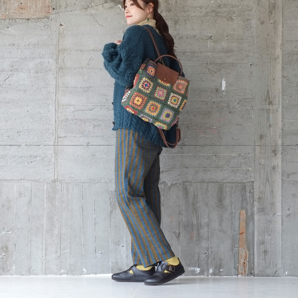 可手提可挎！ 3向花朵鉤針背包 (23s-09) 綠色 第10張的照片