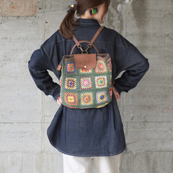 可手提可挎！ 3向花朵鉤針背包 (23s-09) 綠色 第4張的照片