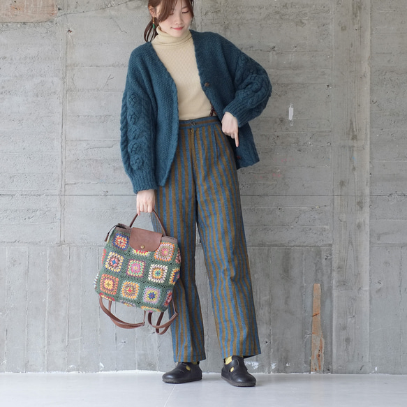 可手提可挎！ 3向花朵鉤針背包 (23s-09) 綠色 第9張的照片