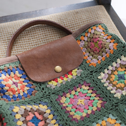 可手提可挎！ 3向花朵鉤針背包 (23s-09) 綠色 第14張的照片