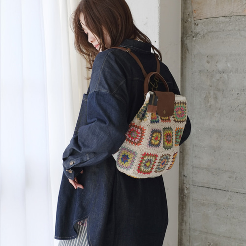 ハンドバッグやショルダーにも！3wayフラワークロシェリュック（23s-09