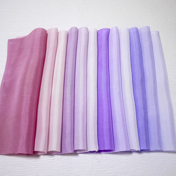 (N-01)純絲衣身襯(和服襯)手染衣身襯12件套紫紫色漸變海裾工藝布 第1張的照片