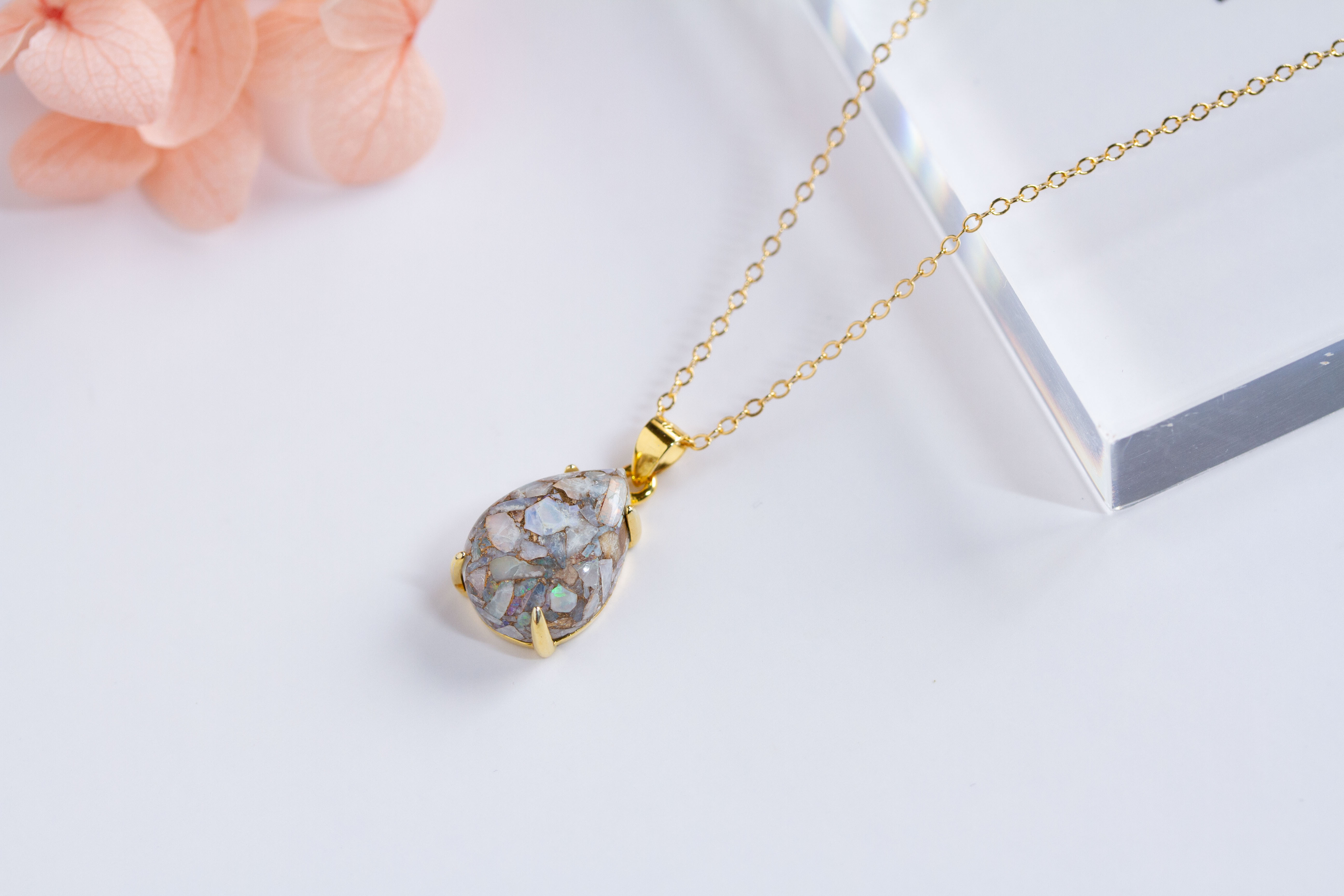 コッパーオパールモザイク ネックレス 金属アレルギー対応 14kgf