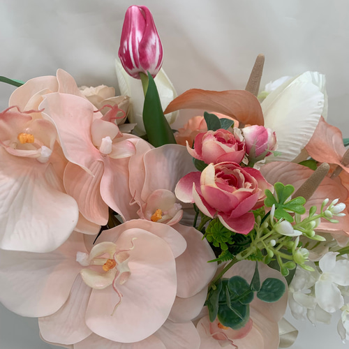 胡蝶蘭♡アプリコットカラー♡韓国風ウェディングブーケ＆ブートニア  