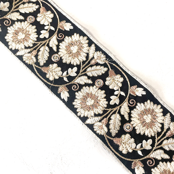 [ 204 ] 黒 ブラック 花柄 幅:8.5cm インド刺繍 リボン 4枚目の画像