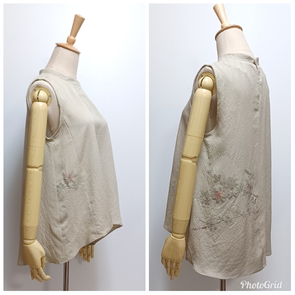 着物リメイク スワトウ刺繍 Mサイズ Aラインノースリーブ