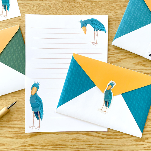 ハシビロコウのレターセット（シール付）洋2封筒 A5便箋 手紙 お礼状