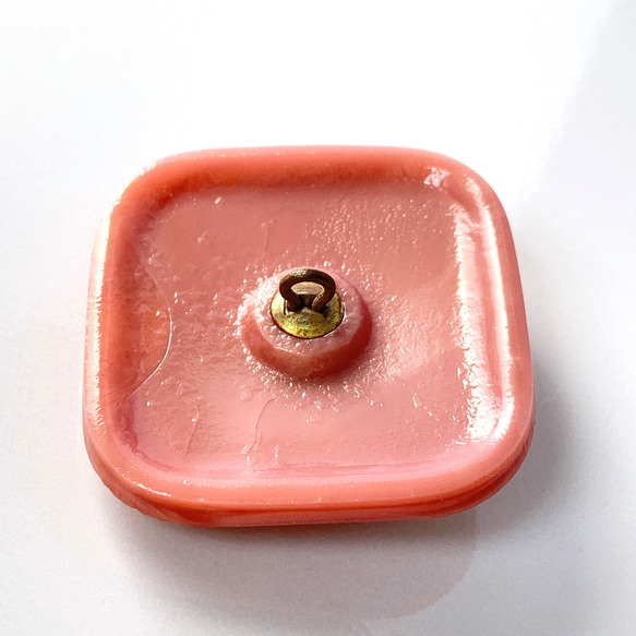 チェコガラスボタン　スクエア　ピンク/白/ゴールド　30ｍｍ × 30ｍｍ　 4枚目の画像