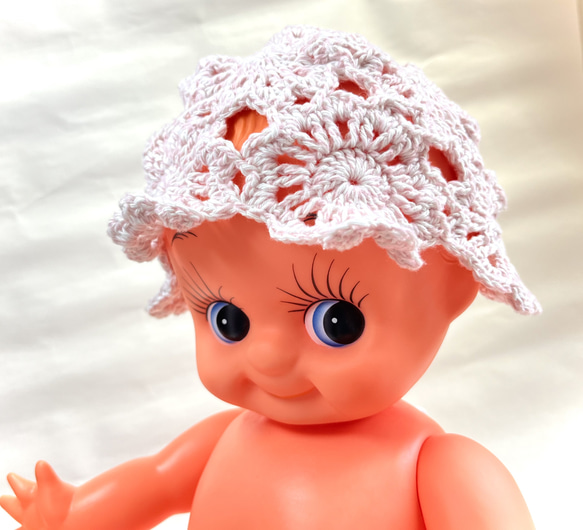 フラワーモチーフのベビー帽子(ピンク) 5枚目の画像