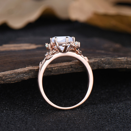 つる小枝の葉の婚約指輪6月の誕生石天然ブルームーンストーン つる小枝の葉の婚約指輪6月の誕生石天然ブルームーンストーン