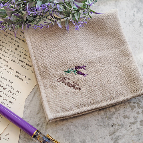 ミモザ・ラベンダー刺繍ハンカチ【名入れ】今治ガーゼの優しい肌触り