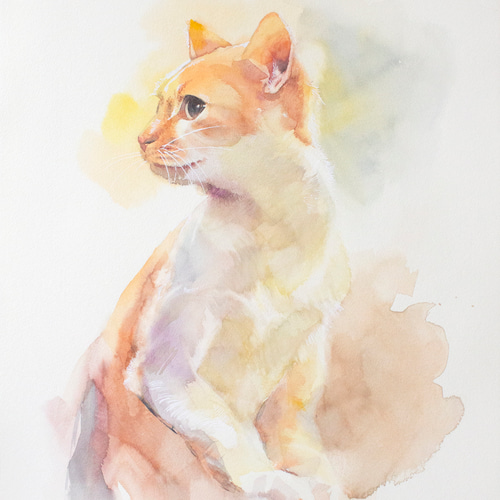 水彩画 アート 猫の絵