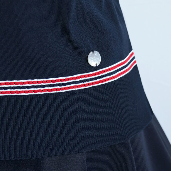 [柔軟夏季針織◎]條紋棉彈性短袖套頭衫[海軍藍] 第11張的照片