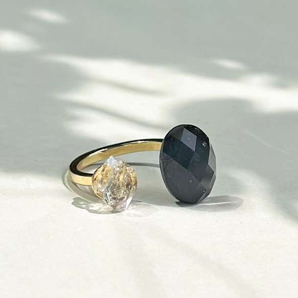 Fork ring-Navy×Herkimer diamond （フォークリング-ハーキマー） 1枚目の画像