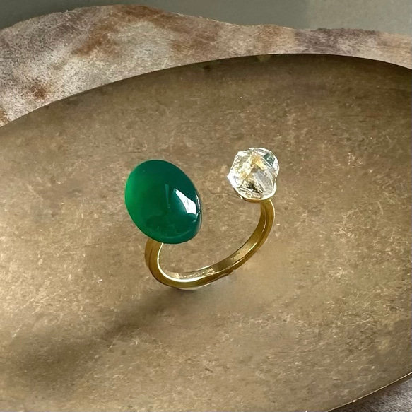 Fork ring-Green×Herkimer diamond （フォークリング ハーキマー） 3枚目の画像