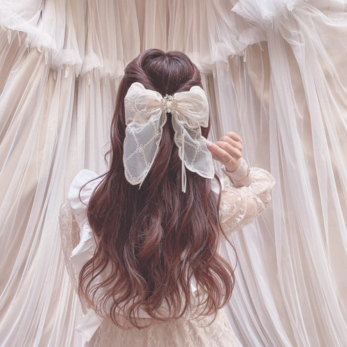 フリルフラワーレースリボンバレッタ ゆめかわいい 量産型