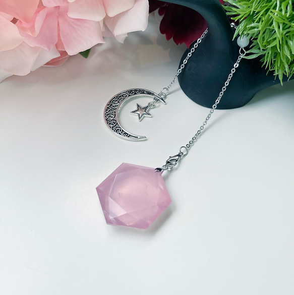 OLINA DESIGN 粉水晶 天使淚 粉晶六芒星 尖錐 靈擺 項鍊 吊墜 大衛星Rose Quartz 第1張的照片