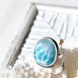 5日間限定SALE❁Ocean blue larimar ring silver925 約11号❁ハイクオリティラリマー 2枚目の画像