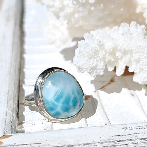 5日間限定SALE❁Ocean blue larimar ring silver925 約11号❁ハイクオリティラリマー 3枚目の画像