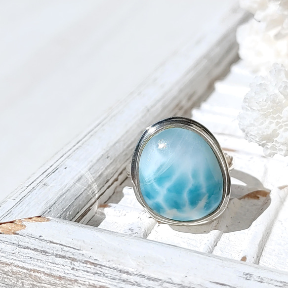 5日間限定SALE❁Ocean blue larimar ring silver925 約11号❁ハイクオリティラリマー 6枚目の画像