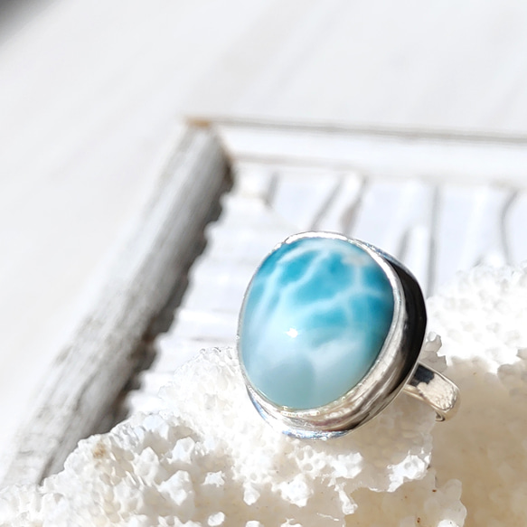 5日間限定SALE❁Ocean blue larimar ring silver925 約11号❁ハイクオリティラリマー 7枚目の画像