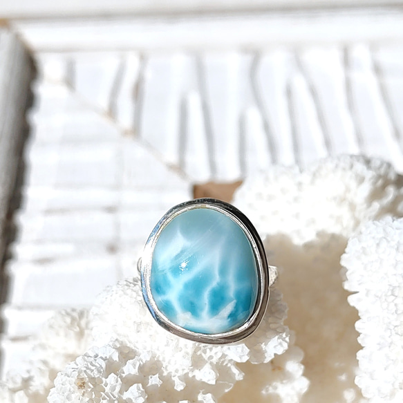 5日間限定SALE❁Ocean blue larimar ring silver925 約11号❁ハイクオリティラリマー 1枚目の画像