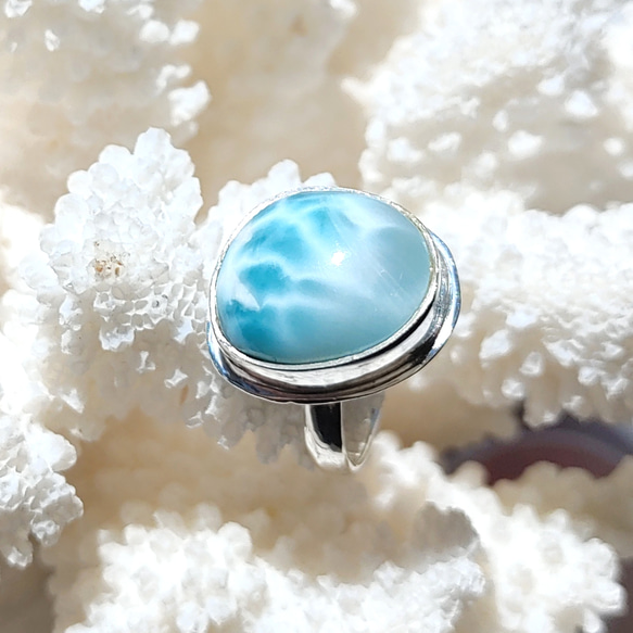 5日間限定SALE❁Ocean blue larimar ring silver925 約11号❁ハイクオリティラリマー 10枚目の画像