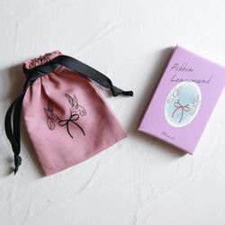 幸せ結ぶハチドリの巾着　くすみピンクカラーのカードポーチ　アクセサリーポーチにも　 4枚目の画像