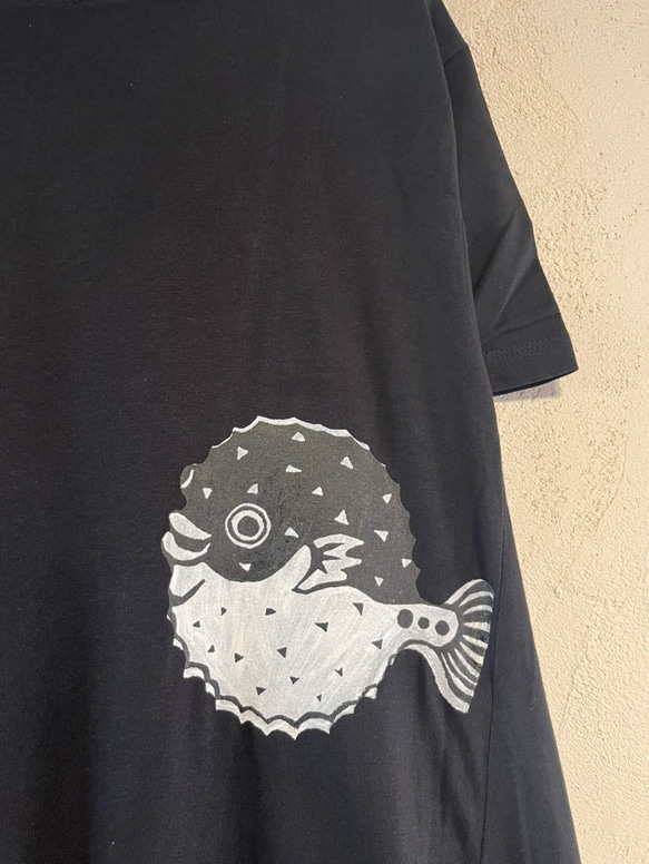 フグ　魚デザイン　レディースTシャツワンピース　綿100%【S～LL】 3枚目の画像