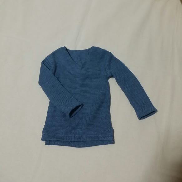 70㎝ドールサイズ　ロングTシャツ(Vネック/ブルー系) 4枚目の画像