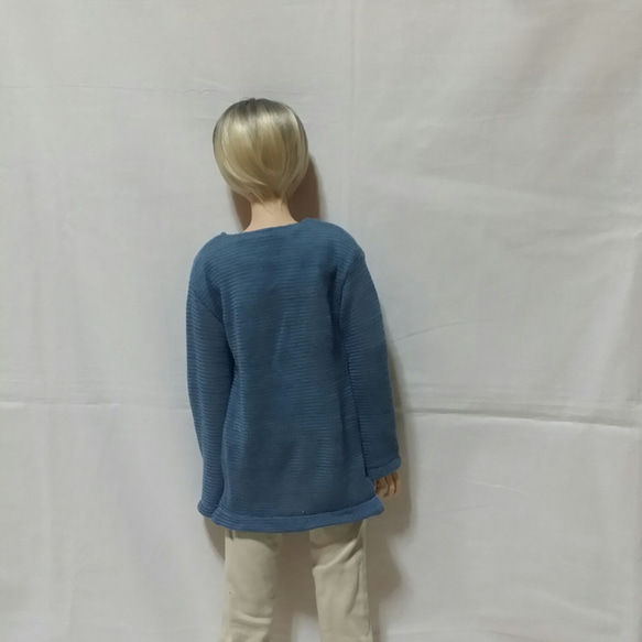 70㎝ドールサイズ　ロングTシャツ(Vネック/ブルー系) 3枚目の画像