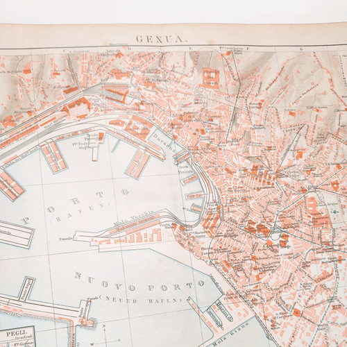 イタリア ジェノバ アンティークマップ 古地図 ヴィンテージペーパー